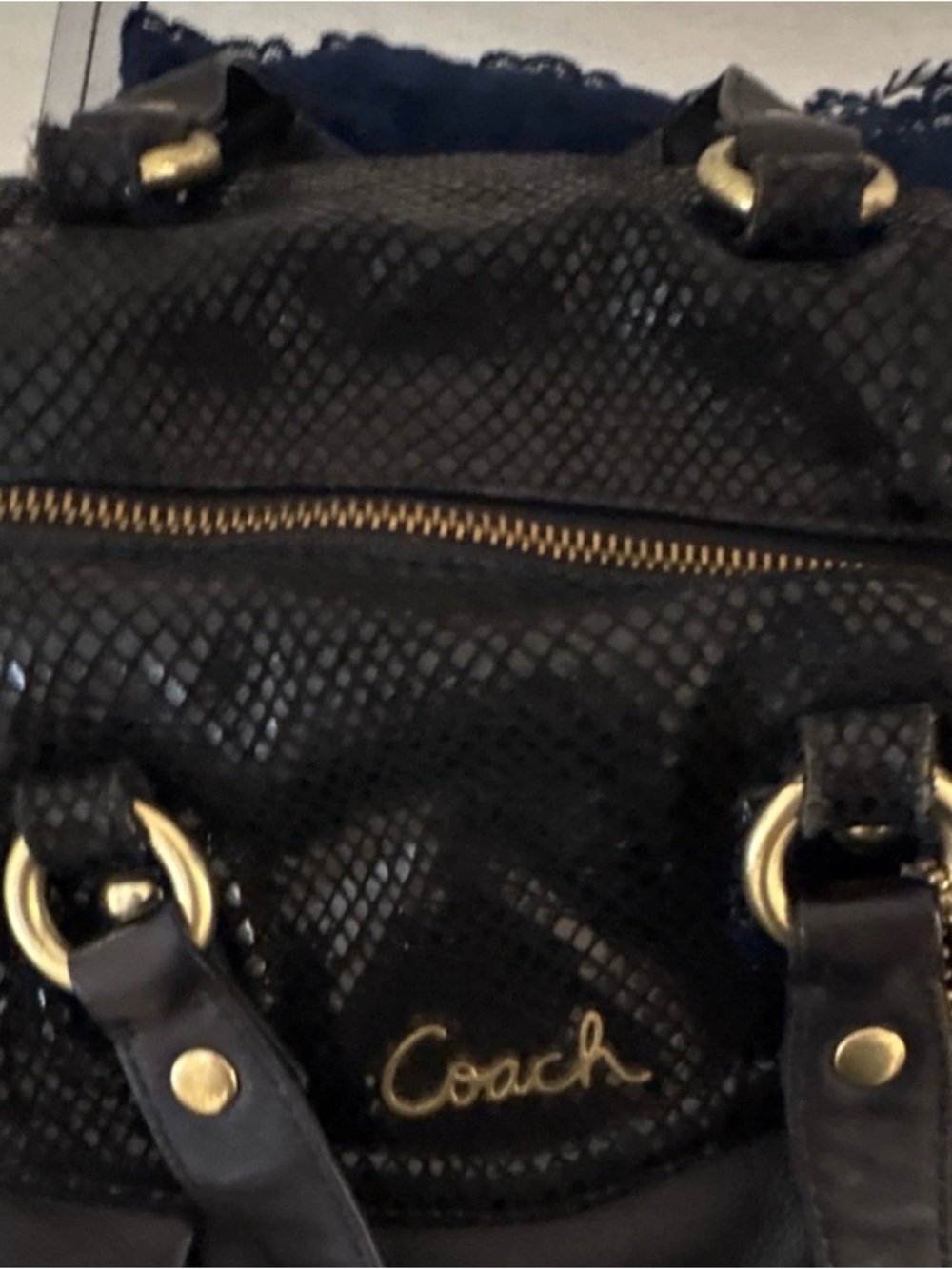 Coach Black Textured Shoulder Bag with Gold Accents